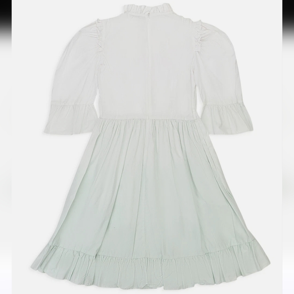 Batsheva NWOT Exclusive Dip Dye Short Prairie White Green Day Dress Size 4